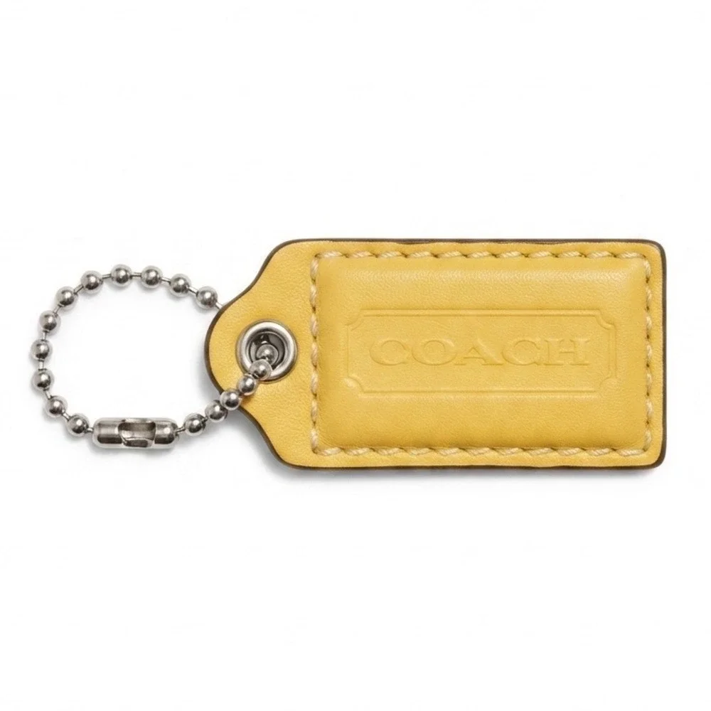 Coach Yellow Leather Handbag Hangtag Replacement Charm Silver Ball Chain Fob LG